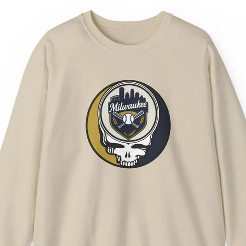 Grateful Dead - Milwaukee Brewers Stealie Grateful Dead Crewneck Sweatshirt - MLB - StealieShop